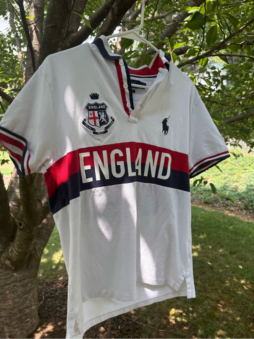 Polo by Ralph Lauren White Polo with Red & Navy England Crest